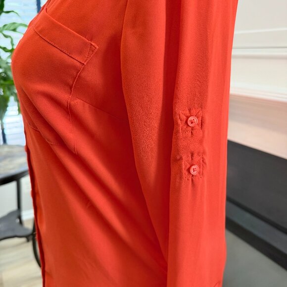 Express Portofino Button-Down Blouse β Bright Orange, Size Medium π§‘β¨ - Picture 3 of 13